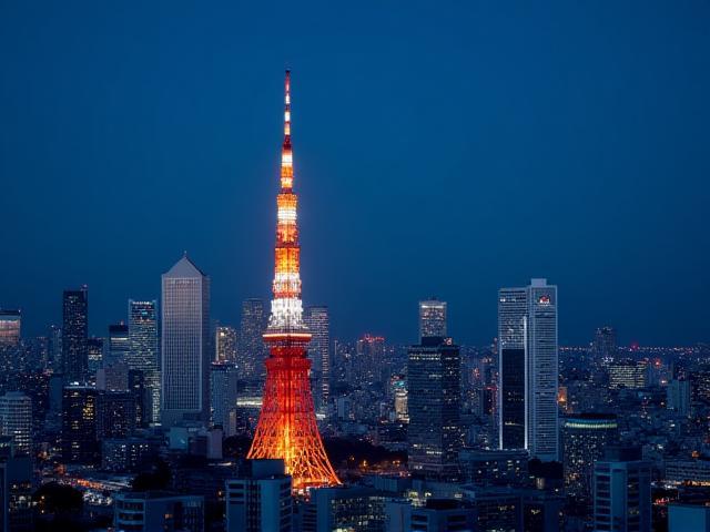 Modern Tokyo skyline with Tokyo Tower